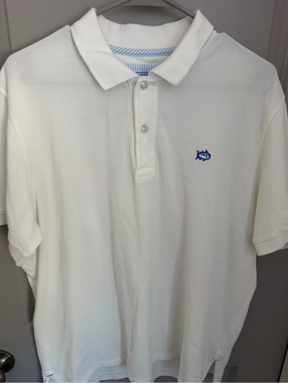 Southern Tide White Polo with Blue Whale Logo L